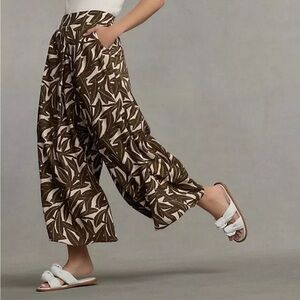 NWT Anthropologie Whit Two Linen Cropped Wide Leg Pants Size 0 A602-12